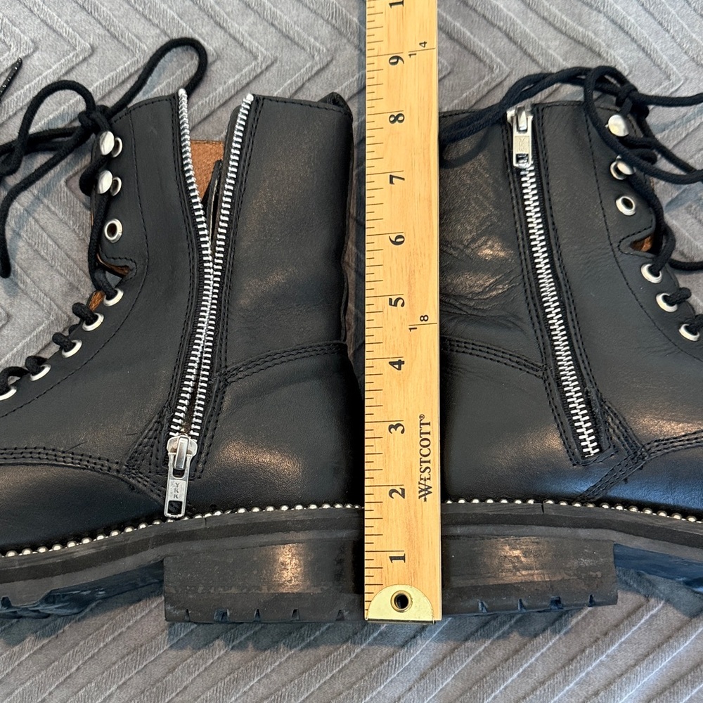 Aqua Black Leather Lace-Up Combat Boots - Picture 10 of 13